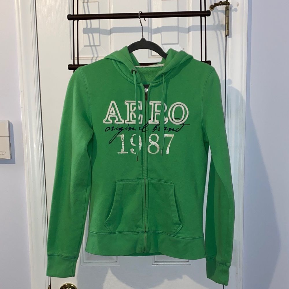 Y2K Aeropostale zip front hoodie, green, sz. M